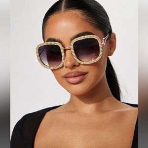 Oversized Rhinestone Square Frame Sunglasses‎